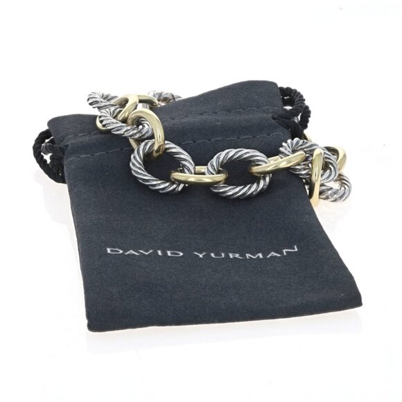 David Yurman Cable Oval Link Bracelet 7" Sterling Silver 925 Yellow Gold 18k - Picture 6 of 7